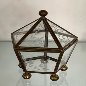 Vintage Brass and Glass Pentagon Tabletop Trinket Display